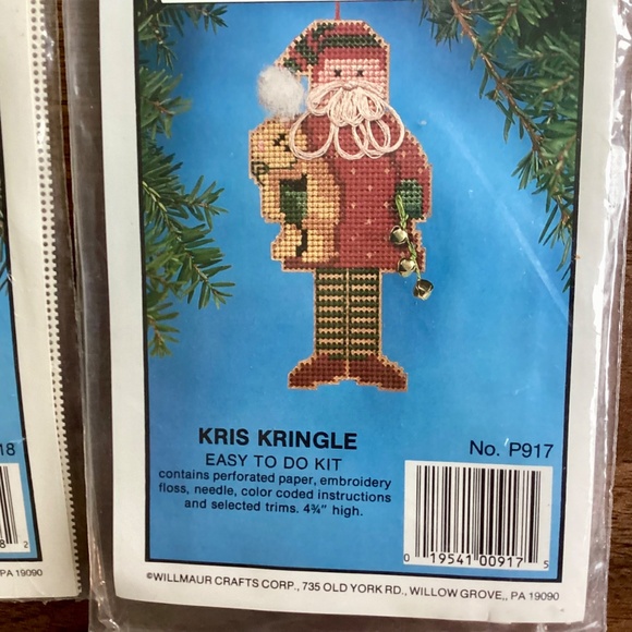 VTG 2 Ps Willmaur Crafts Heirloom Santas Kits Cross Stitch Christmas Ornaments - Picture 6 of 11